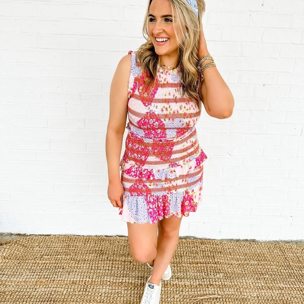 Easel Vibrant Floral Striped Mini Skirt